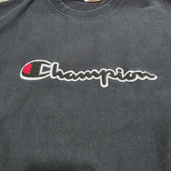 Champion Reverse Weave Crewneck Sweatshirt Black Script Logo Men’s M - Picture 5 of 8